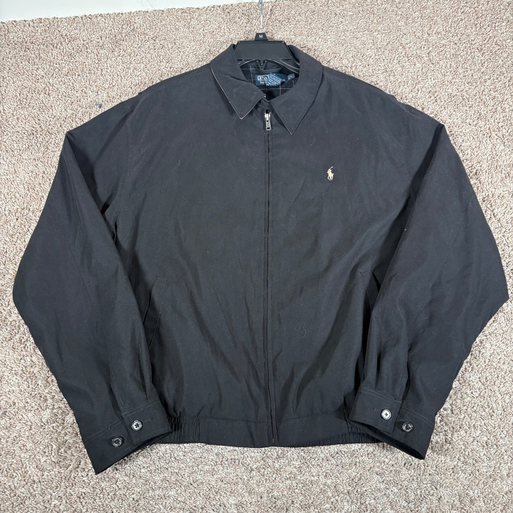 Polo Ralph Lauren Mens Black Harrington Jacket Plaid Lined Full Zip Size L